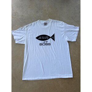 Vintage Jesus Is My Boss Fish Oneita T-Shirt XL White C4
